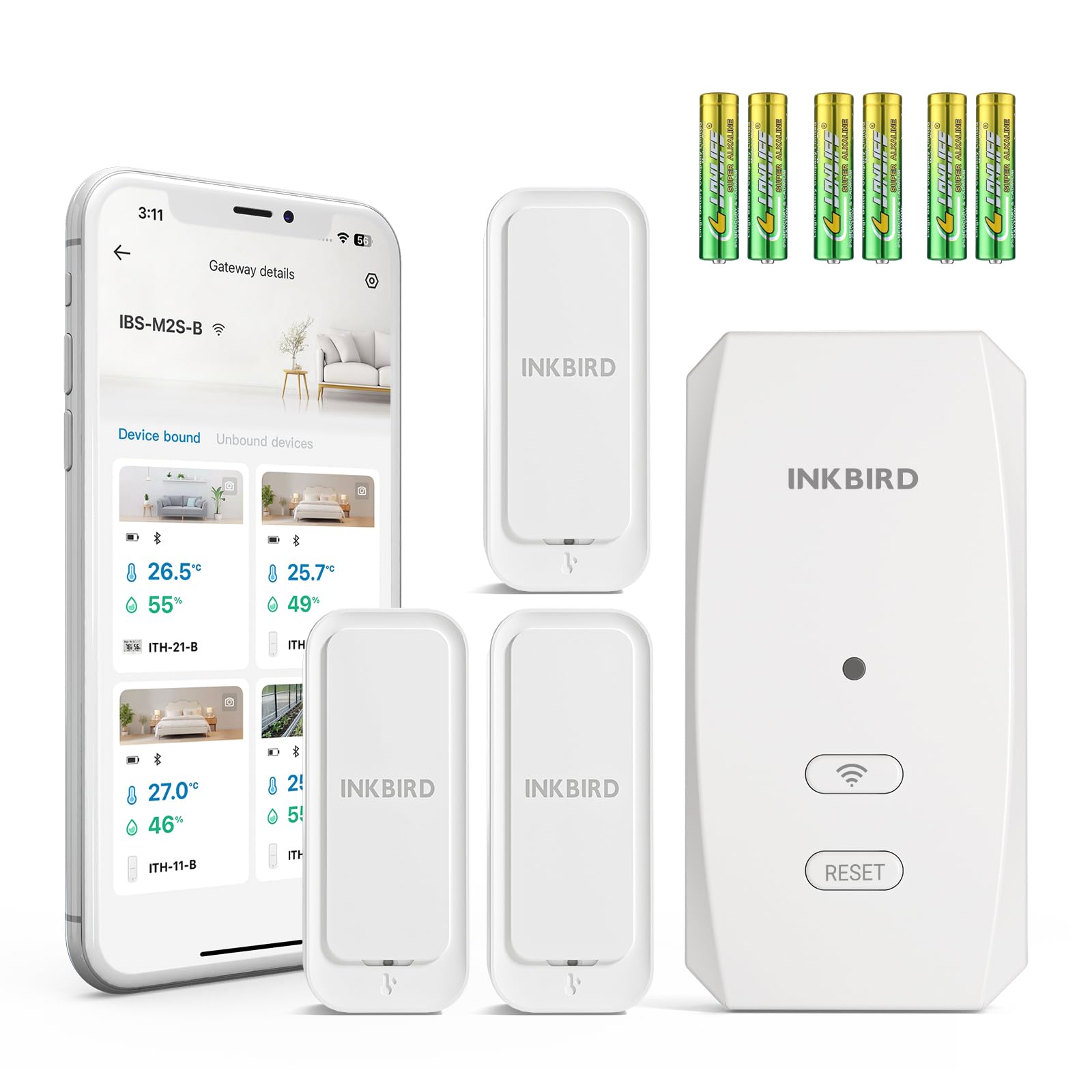 INKBIRD ITH-11-B Thermomètre Hygromètre Bluetooth et IBS-M2S-B Passerelle WiFi Combinaison, Enregistreur Temperature Humidite Interieur Exterieur, Surveillance à Distance APP, Stockage de Données