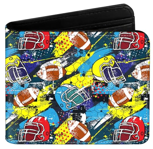 Image of EXXBYELI Boys Wallets Football Leather Wallets Credit Id Card Cash Holder Black Rfid Blocking Zipper Cute Cool Funny Aesthetic Wallets With Coin Pocket Id Window Teen Wallets for Boys Teenager Wallet