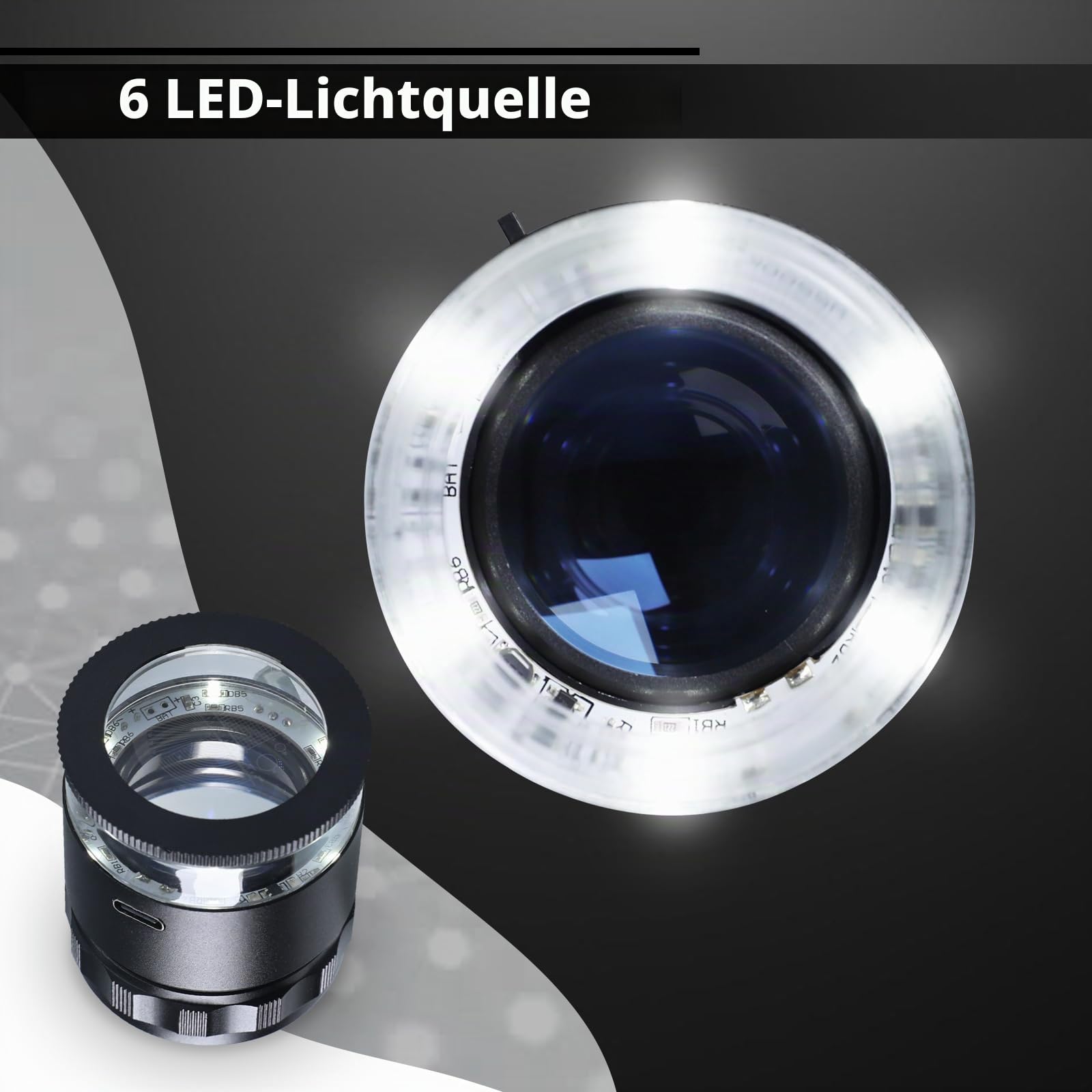 Juwelierlupe mit 10-facher Vergrößerung, mit 6 LED-Lichtern und 3 Glasskala, Schmucklupe, 25 mm Sichtfeld, beleuchtete Juwelierschlaufe für Edelsteine, Münzen, Briefmarken, Uhren