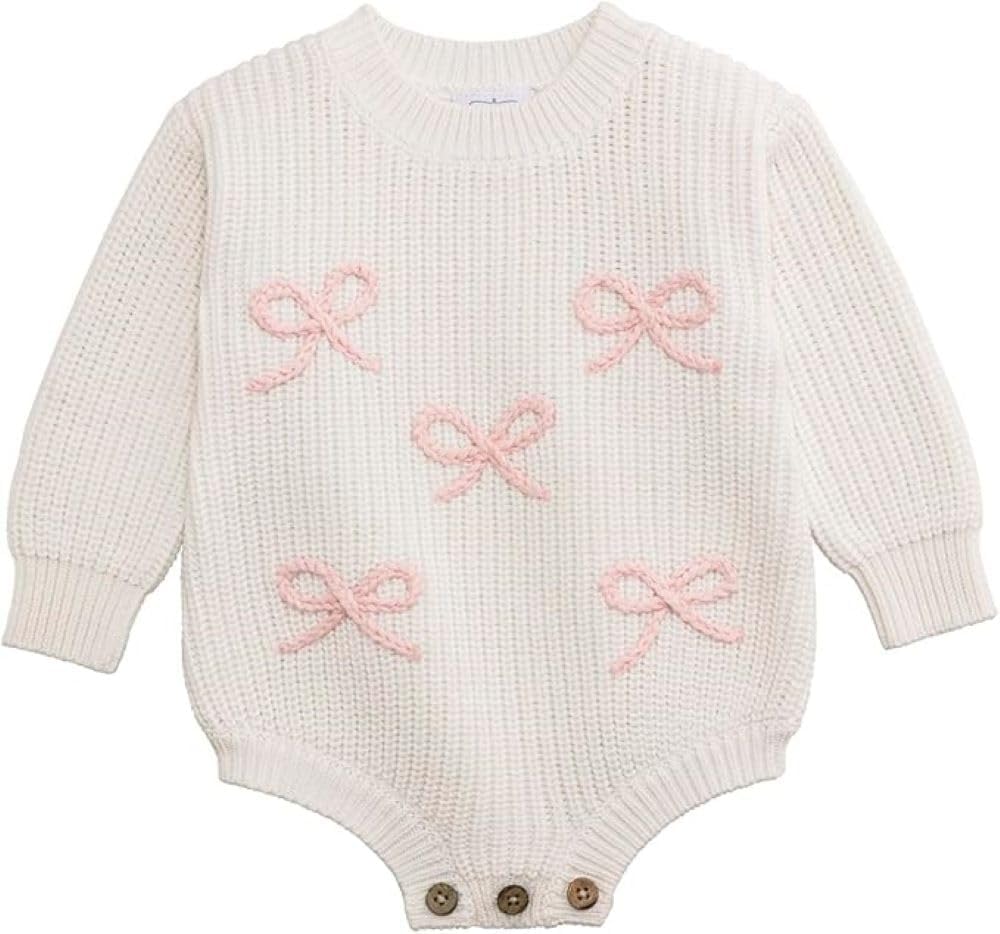 Mud Pie Baby-Girls Mud Pie Baby Girl Bow Chainstitch Sweater Bubble