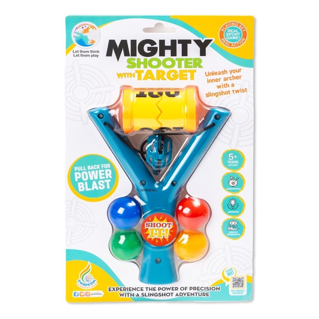 NIYANETAIL Power Blaster Archery Set with Target Slingshot Catapult Gulel and Plastic Balls - The Mighty Shooter for Kids Aged 5 and Up