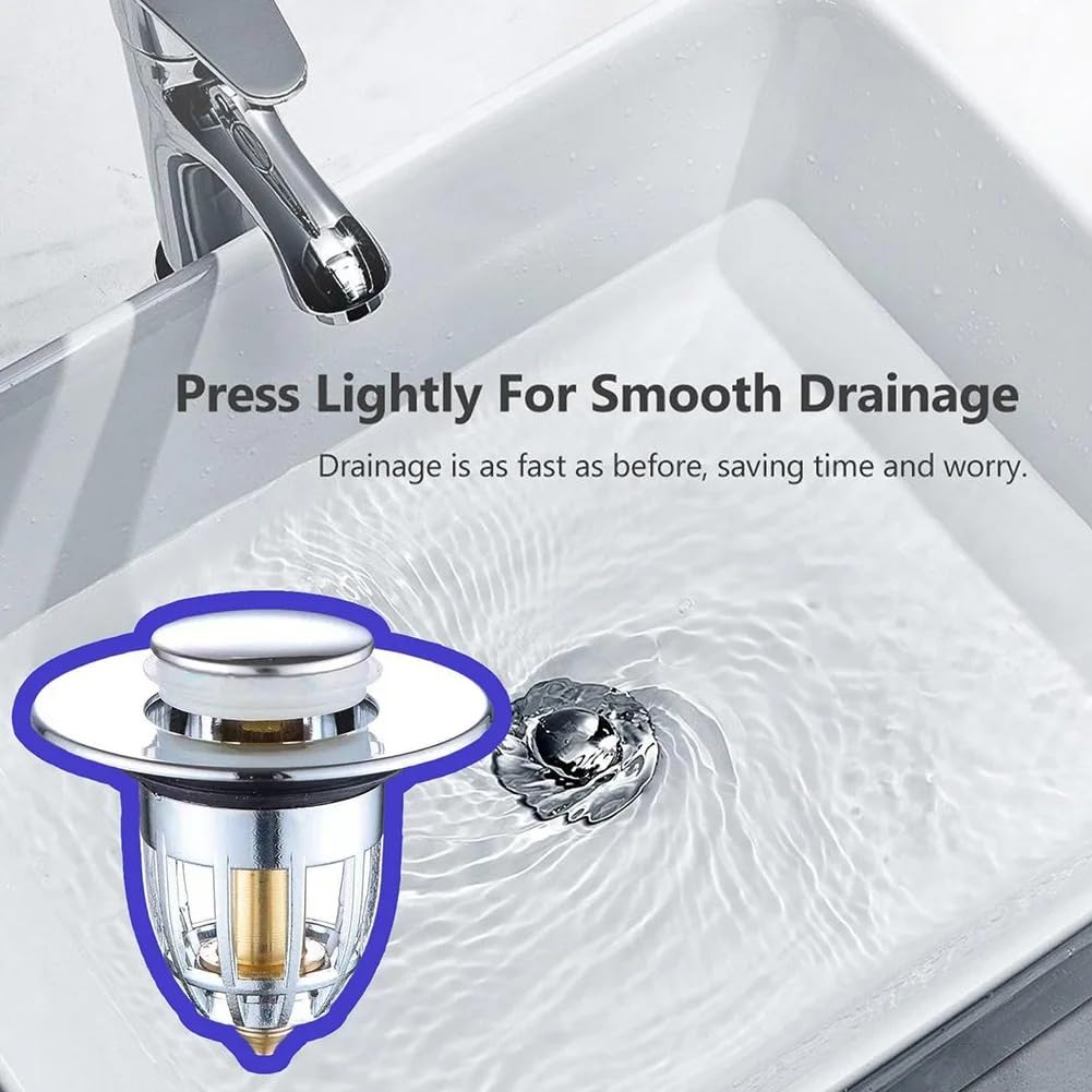 Lagnlnaoy Press Bounce Basin Pop-up Drain Filter Bathroom Shower Sink Filter Plug Wash Basin Hair Sink Strainer Kitchen Bathtub Stopper