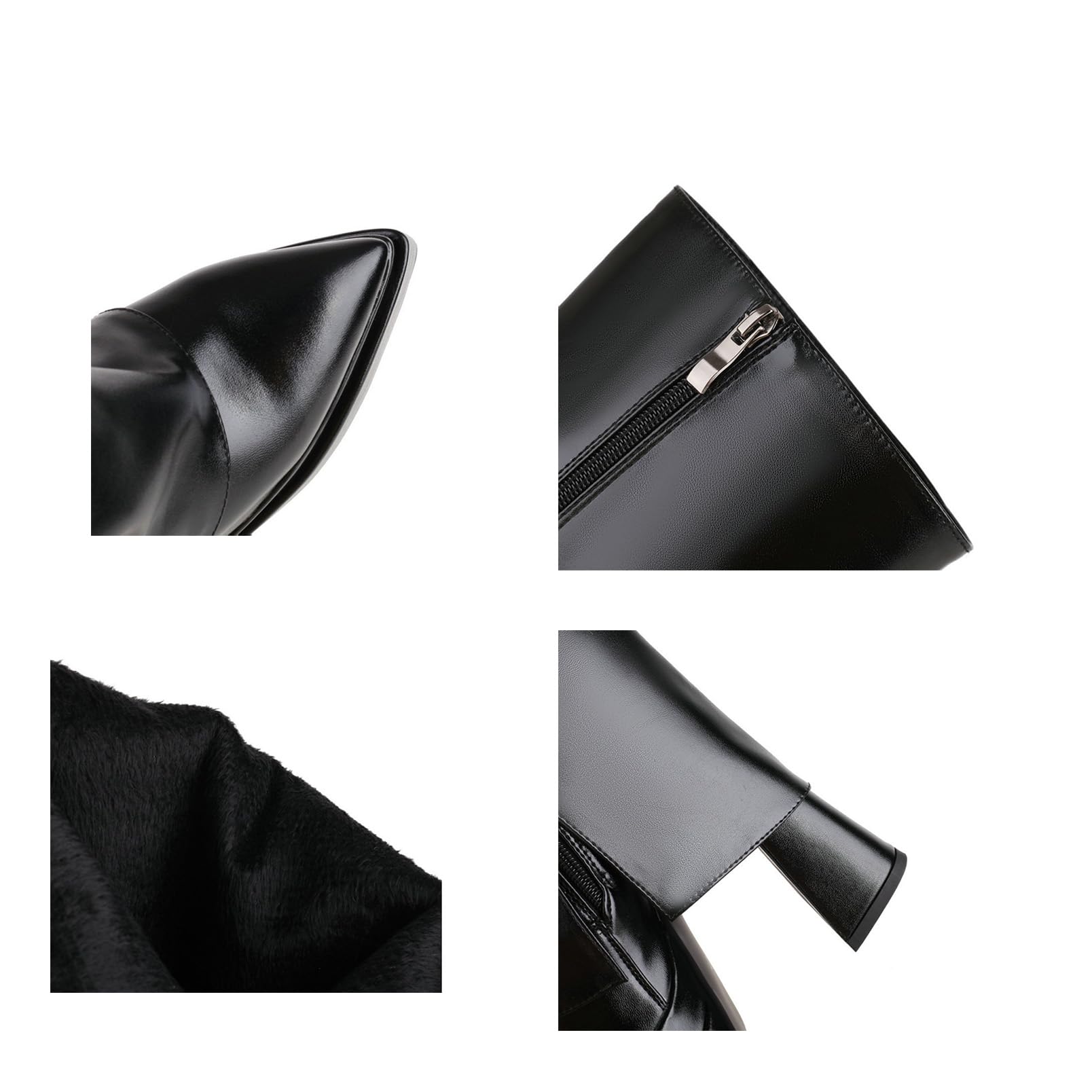 Genérico Botas Mujer Cuero Negro Alto con Cremallera Lateral y Tacón de Bloque, Estilo Montar para Oficina y Uso Diario