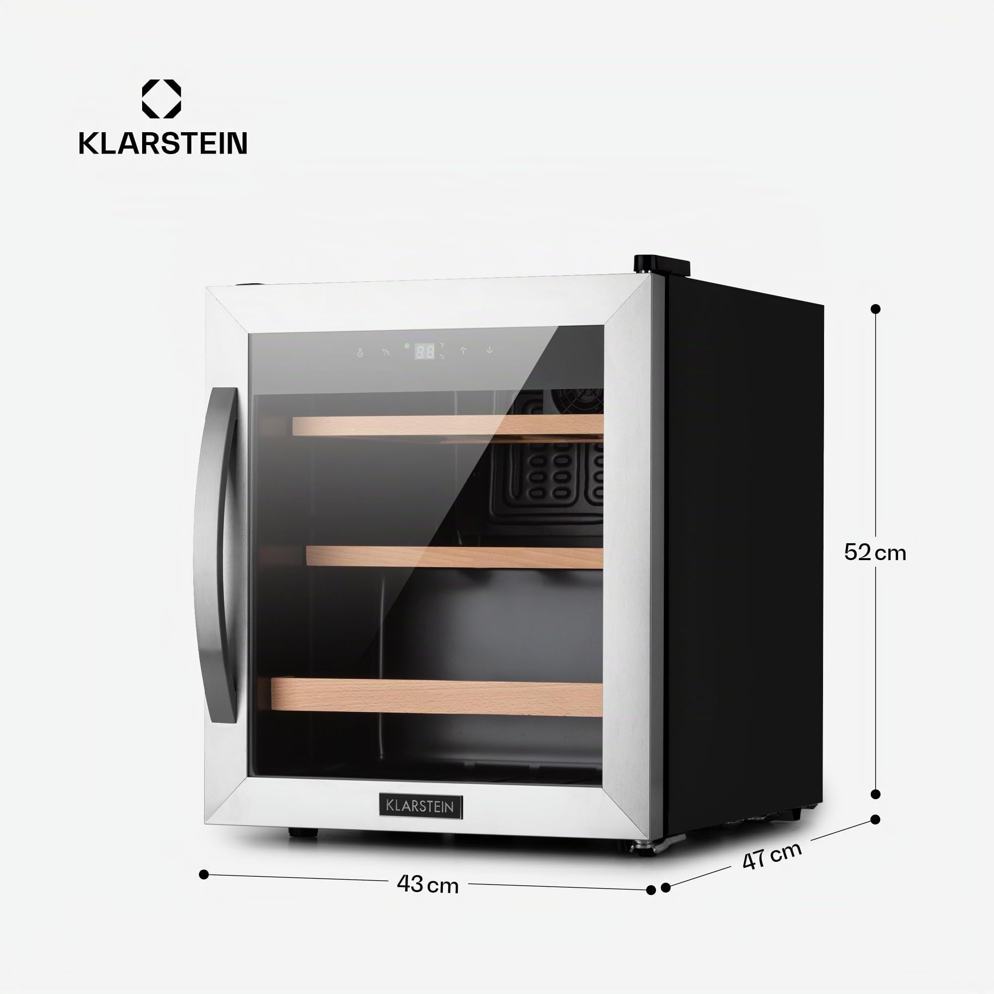 KLARSTEIN Cantinetta Vino, Cantinetta Vino Refrigerata a Zona Singola per Interno/Esterni, Frigo Bar, Cantina Vino con Vetrina, Mini Bar con Protezione UV, Frigo Vino Touch, 4-18°C, 12 Bottiglie