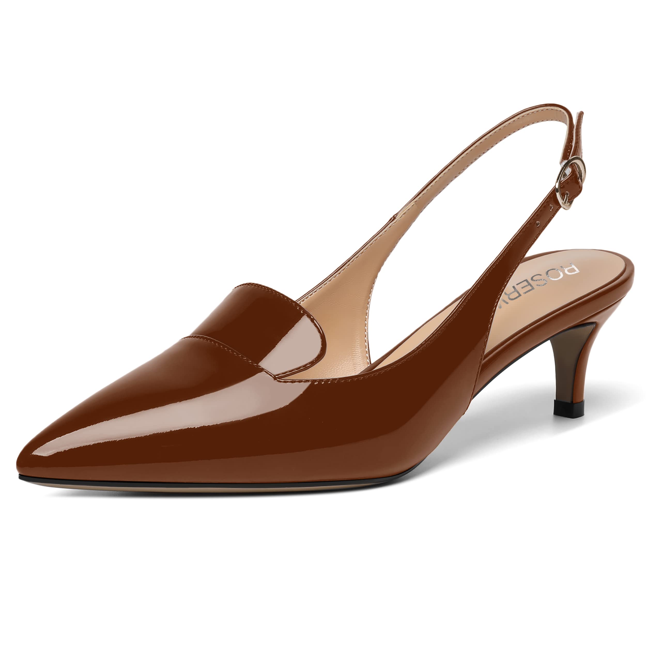 ROSERWISHWomens Slingback Cute Wedding Casual Pointed Toe Patent Buckle Kitten Low Heel Pumps Dress Shoes 2 Inch