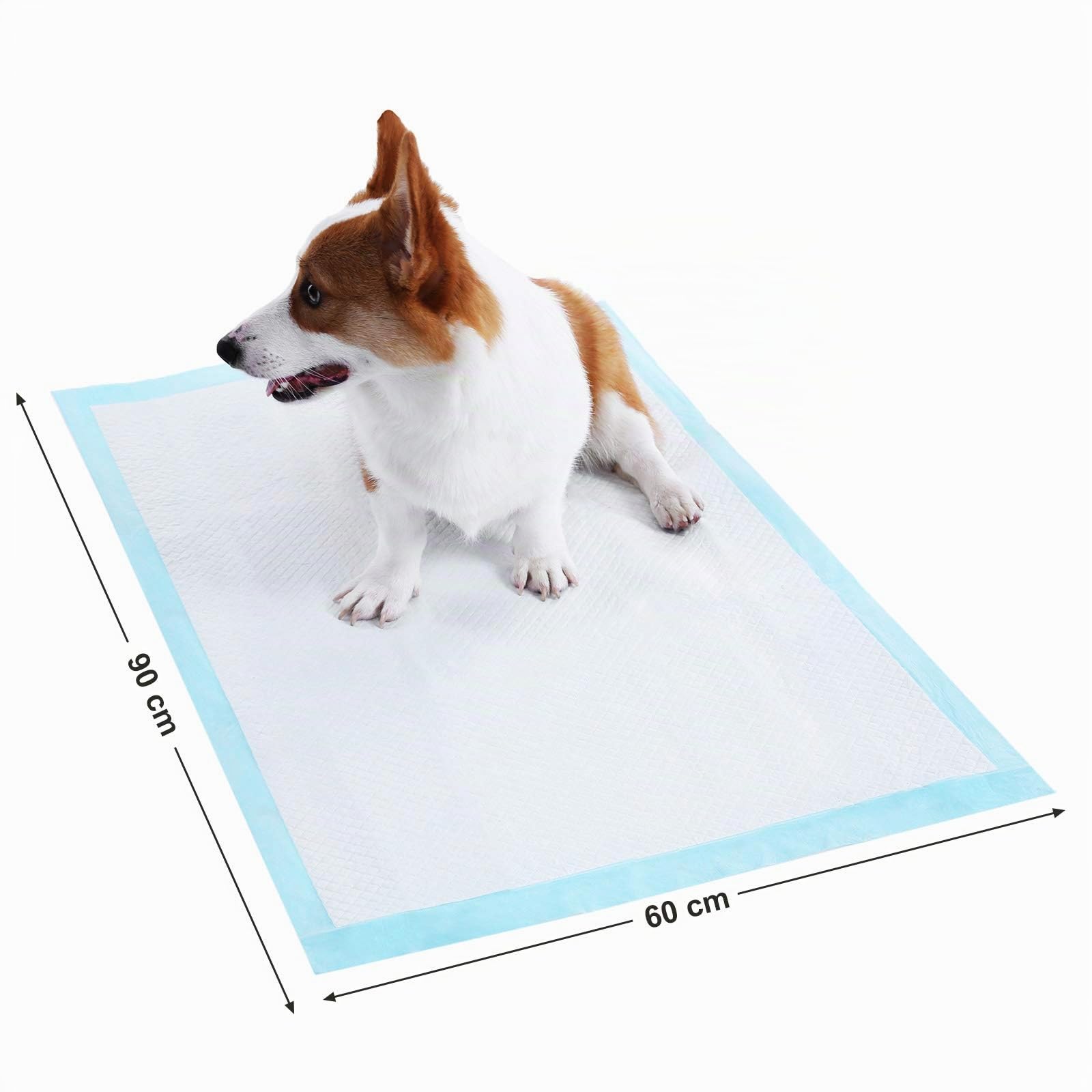 FEANDREA 100 Almohadillas para Perros, 90 x 60 cm, Superficie de Secado Rápido, Transpirables, 5 Capas a Prueba de Fugas, Azul y Blanco PTD90B