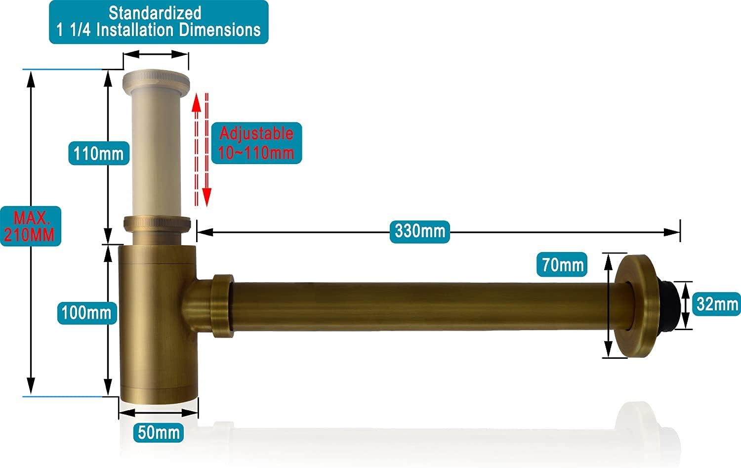 Brass Bottle Trap Antique Siphon Washbasin P Trap 1 1/4″ Drain