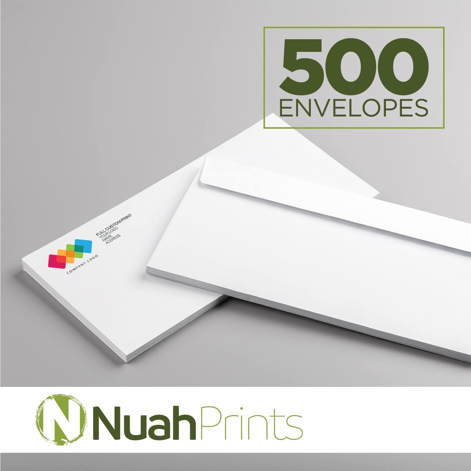 NuahPrints #10 Custom Printed Envelopes - Regular Windowless Design, Text, Logo, and Color Customization, Made in the USA, Personalized Envelopes for Any Occasion, 4-1/8 x 9-1/2 Inches - 500 Count