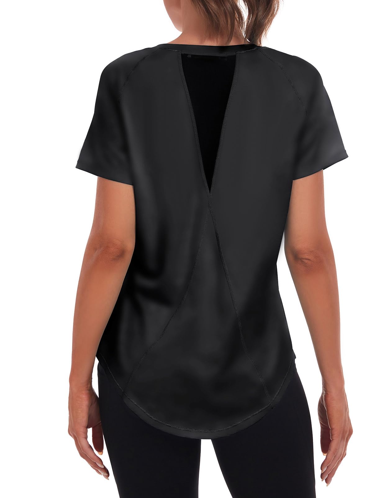 Jlowesun Sport-Shirt für Damen, kurzärmelig, leicht, feuchtigkeitsableitend, schnell trocknend, Netzstoff im Rücken, lockere Passform, Sportoberteil