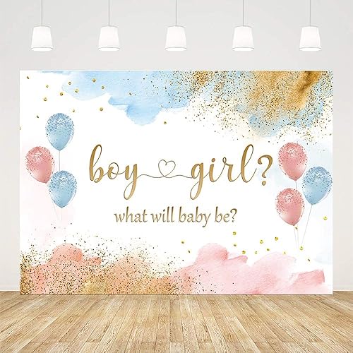 Miniatura 2 de AIBIIN Telón de fondo de acuarela rosa rubor azul de 7 x 5 pies, para niño o niña, él o ella, fotografía de fondo rosa dorado y azul, nubes de