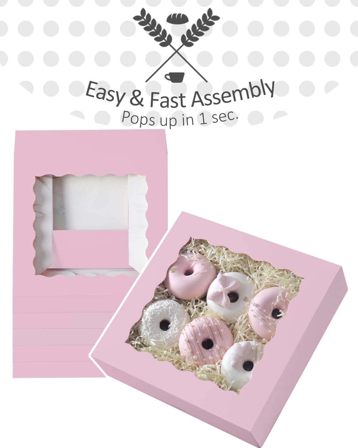 Gcardist Auto-pop Up Lavender 25.4x25.4x6.4cm 12Pcs Cookie Box with Window Pastry Macaron Bakery Box For Packaging (10x10x2.5 inch) - Image 3