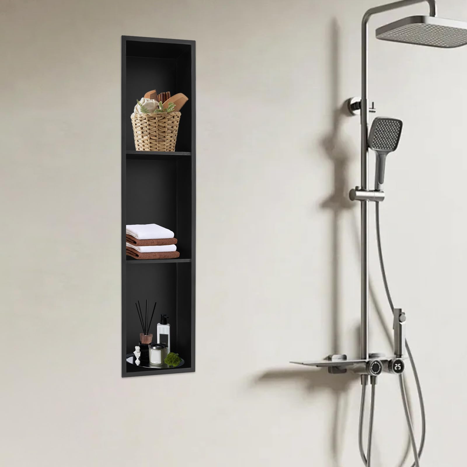 Étagère de douche encastrée sans carrelage requis avec 3 niveaux de rangement