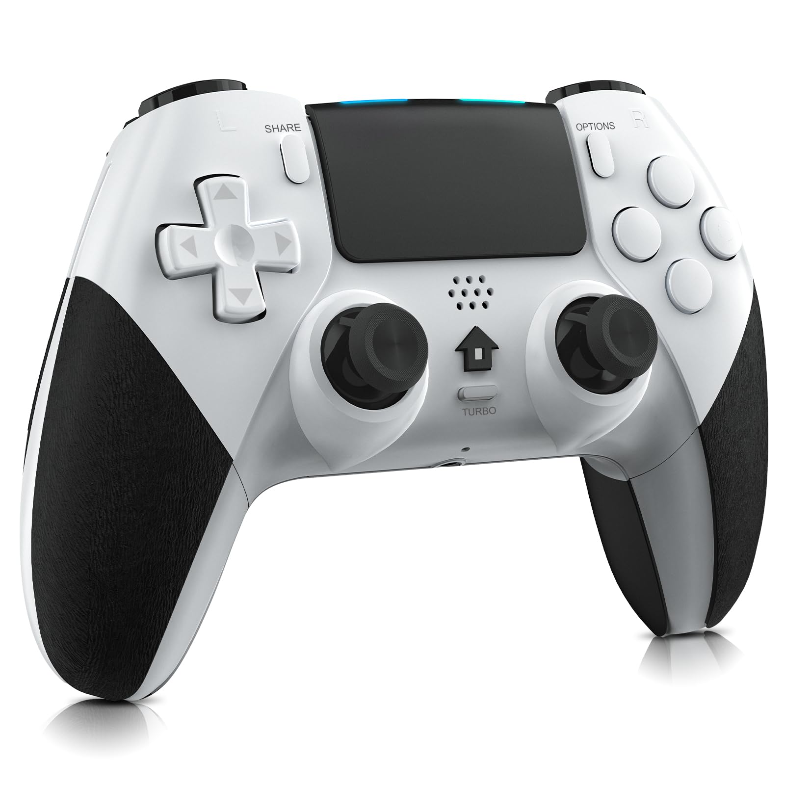 Holilo Mando para PS-4, Mando Inalámbrico para P-S4/Slim/Pro Gamepad Joystick con Dual Vibración, 6 Axis Gyro Sensor, Turbo, Touch Panel, Audio Jack-Blanco