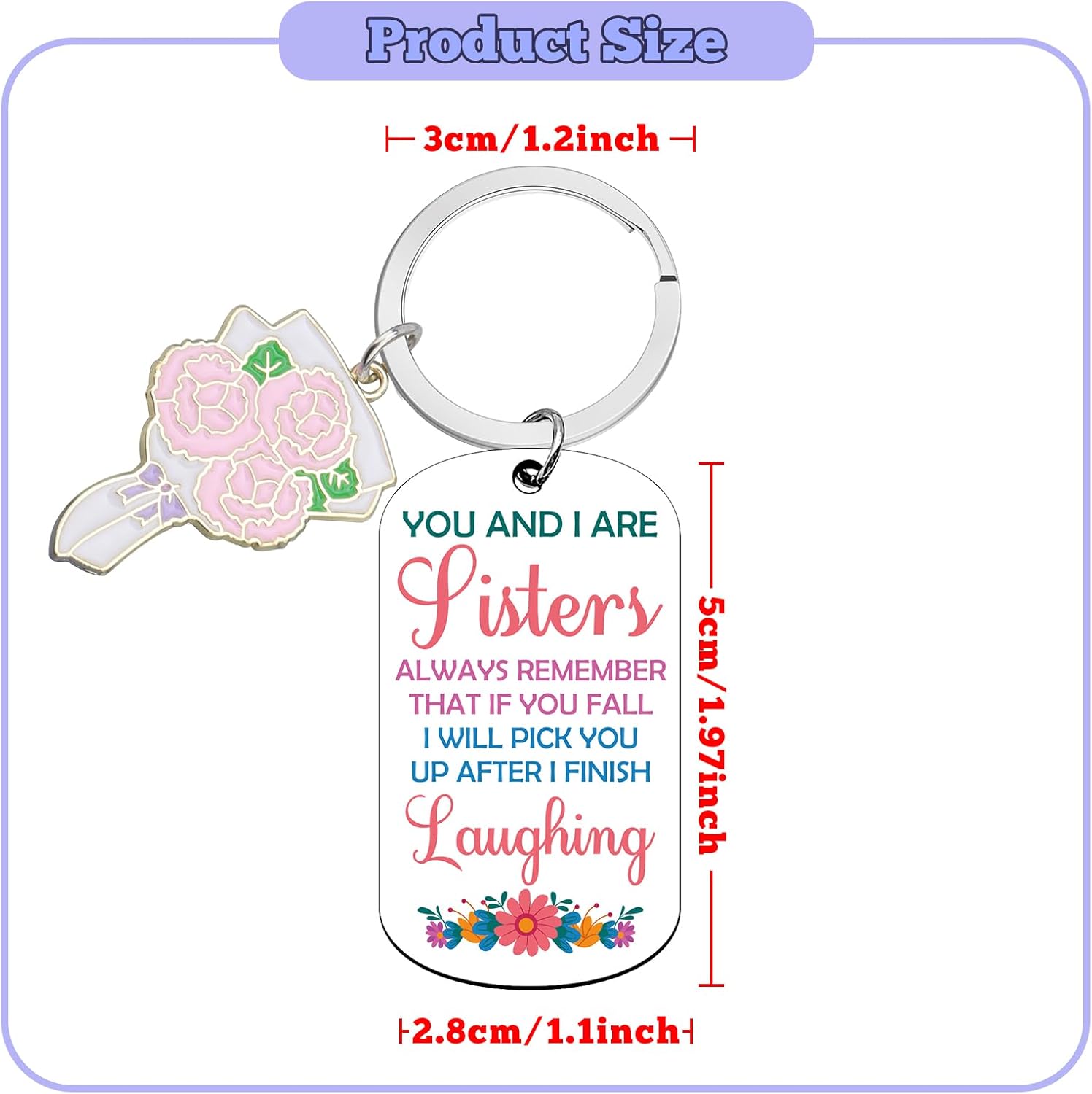 Funny Keychain for Sister Birthday Gift for Adult Sisters Friendship Keychain for Women Big Sister Gift Best Friend Key Chain Friends Gifts for Women Bestie Gag Gifts for Friends Graduation Present - Image 2