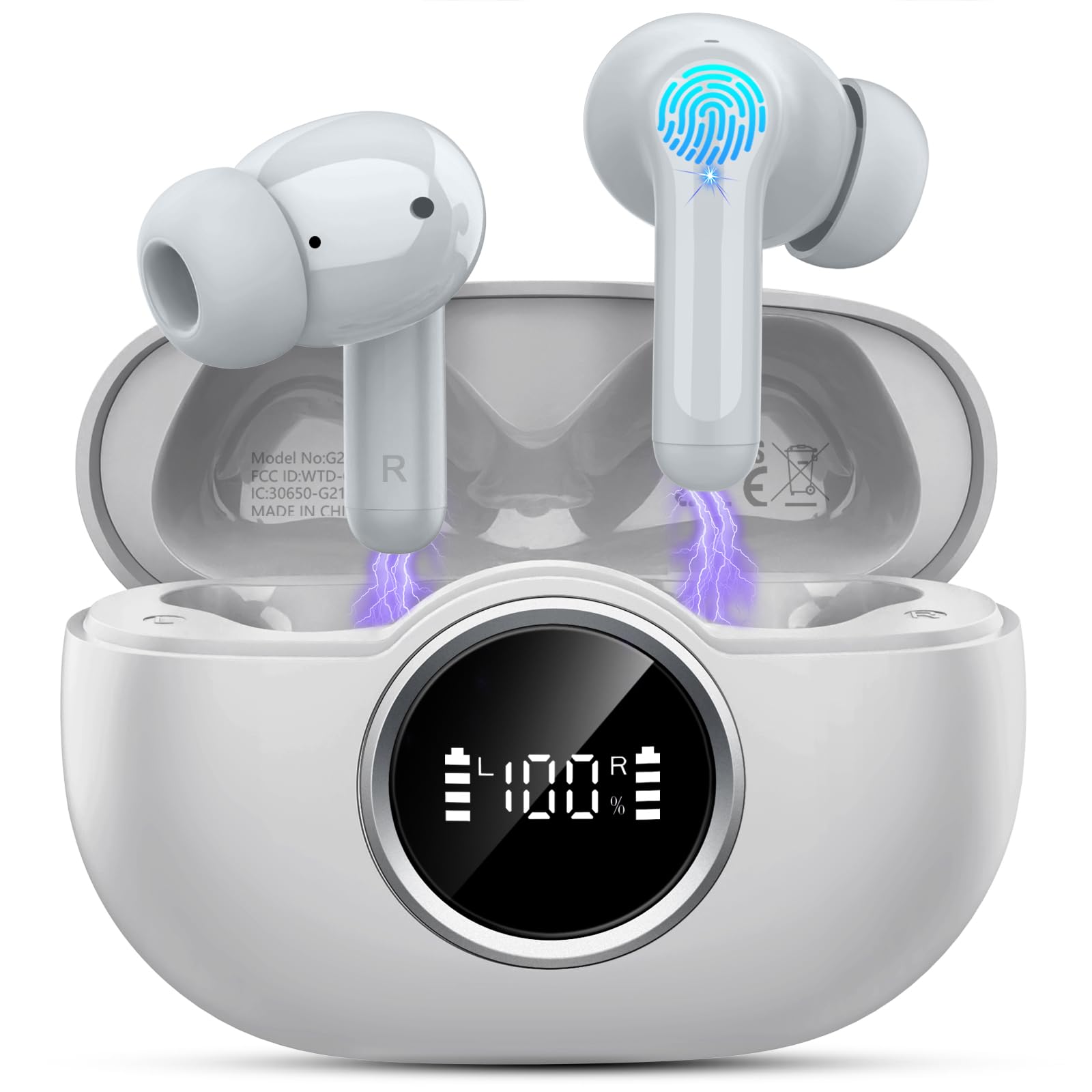 Rinsmola 3D-Stereo Ear Buds, 4 ENC Noise Cancelling Mic, 40+Hrs USB-C in-Ear Earphones, IP-X7 Waterproof Sport Workout Gym for Laptop Pad Android iOS