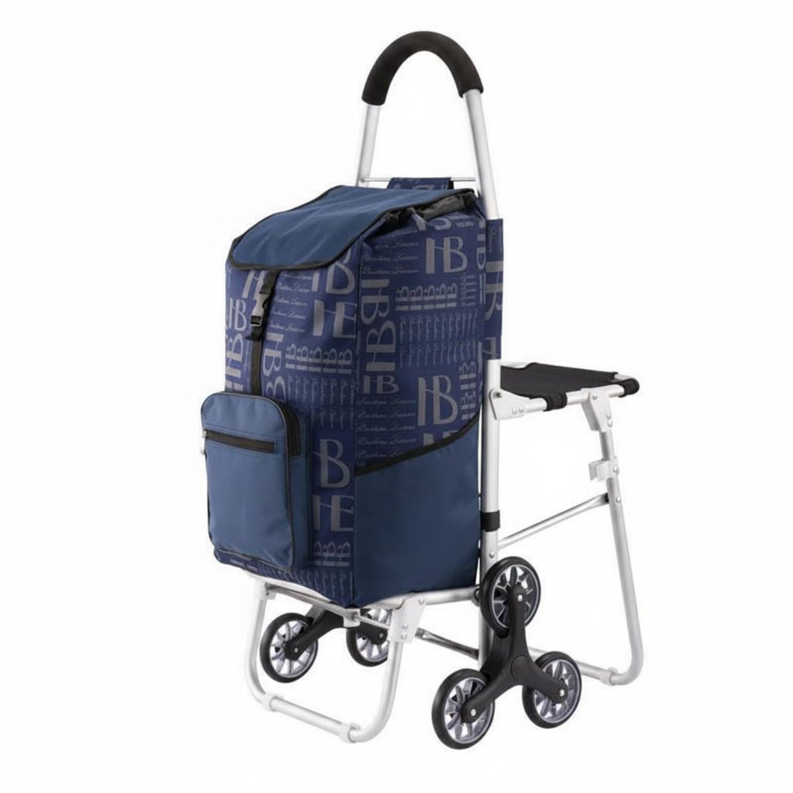 Milageto Carrello Pieghevole con Sedile Sedia Mobile Pieghevole Carrello Portatile per Struttura Leggera in Alluminio E Tessuto Resistente Oxford Adatto per, Blue, Stair Climbing