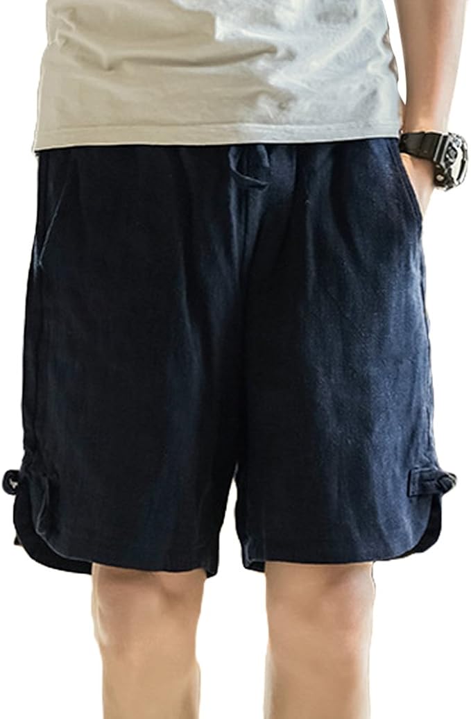 Yujeet Hombre Pantalón Corto de Lino Straigth Trousers Casual