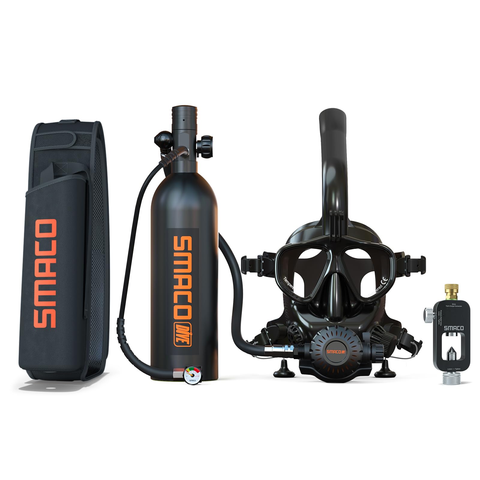 SMACOMini Scuba Tank with Snorkel Mask 1L Portable Small Diving Tank with Sub Mask Reusable Pony Bottle with Full Face Diving Mask Diving Cylinder Kit for Snorkeling Recreational Diving S400Pro