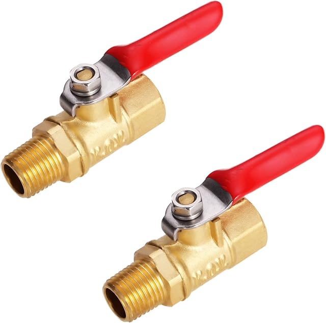 Litorange 2 PCS Heavy Duty Brass Mini Ball Valve Shut Off Switch, 1/4" BSPT (Male) x 1/4 INCH BSP (Female) Pipe Fittings, 180 Degree Operation Handle, Rated to 600WOG