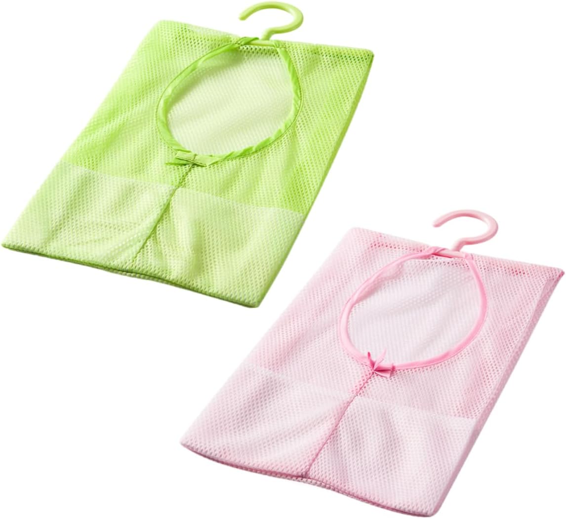 MAGICLULU 2pcs Hanging Storage Mesh Bag Net Bags Drawstring for Laundry Rv Bathroom Storage Mesh Hanger for Clothespins Random Color