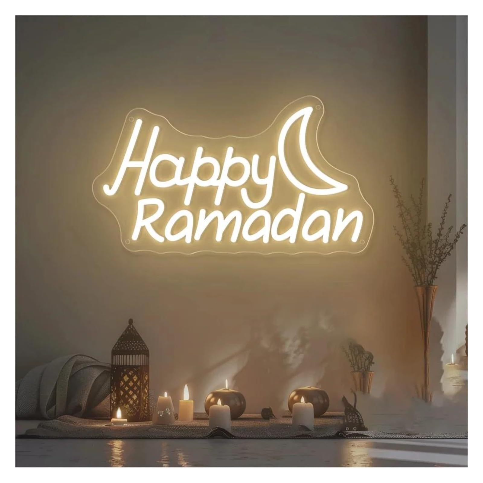 LEMST Signs Lamp Happy Ramadan Neon Sign Aesthetic Wall Mount Decor Eid Mubarak Lights Decorations Party Room Wall(A)