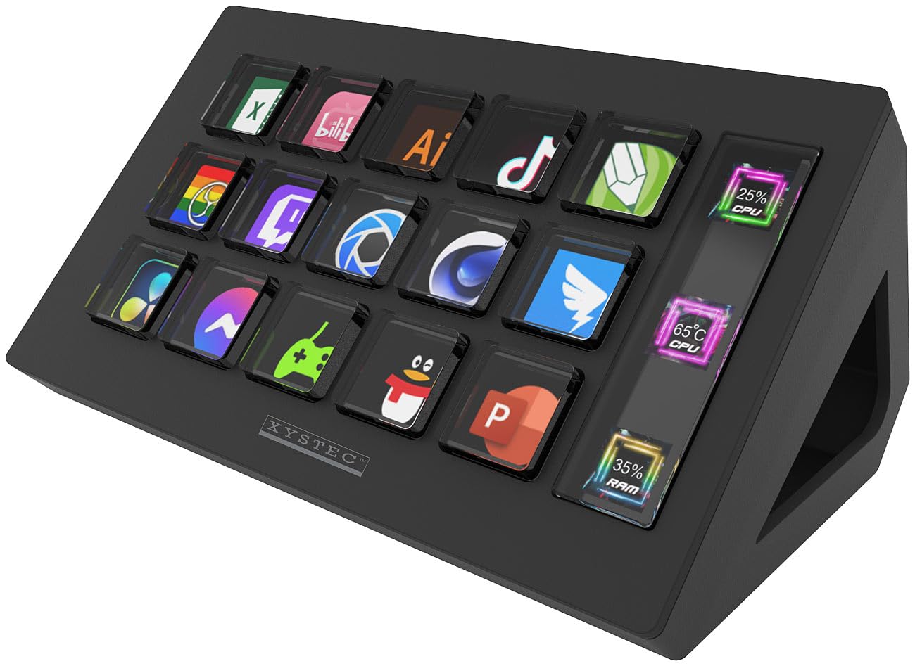 Xystec Software Controller: Stream-Controller mit 15 LCD-Display-Tasten, Office & Gaming, schwarz (Live-Stream, Studio, Key)