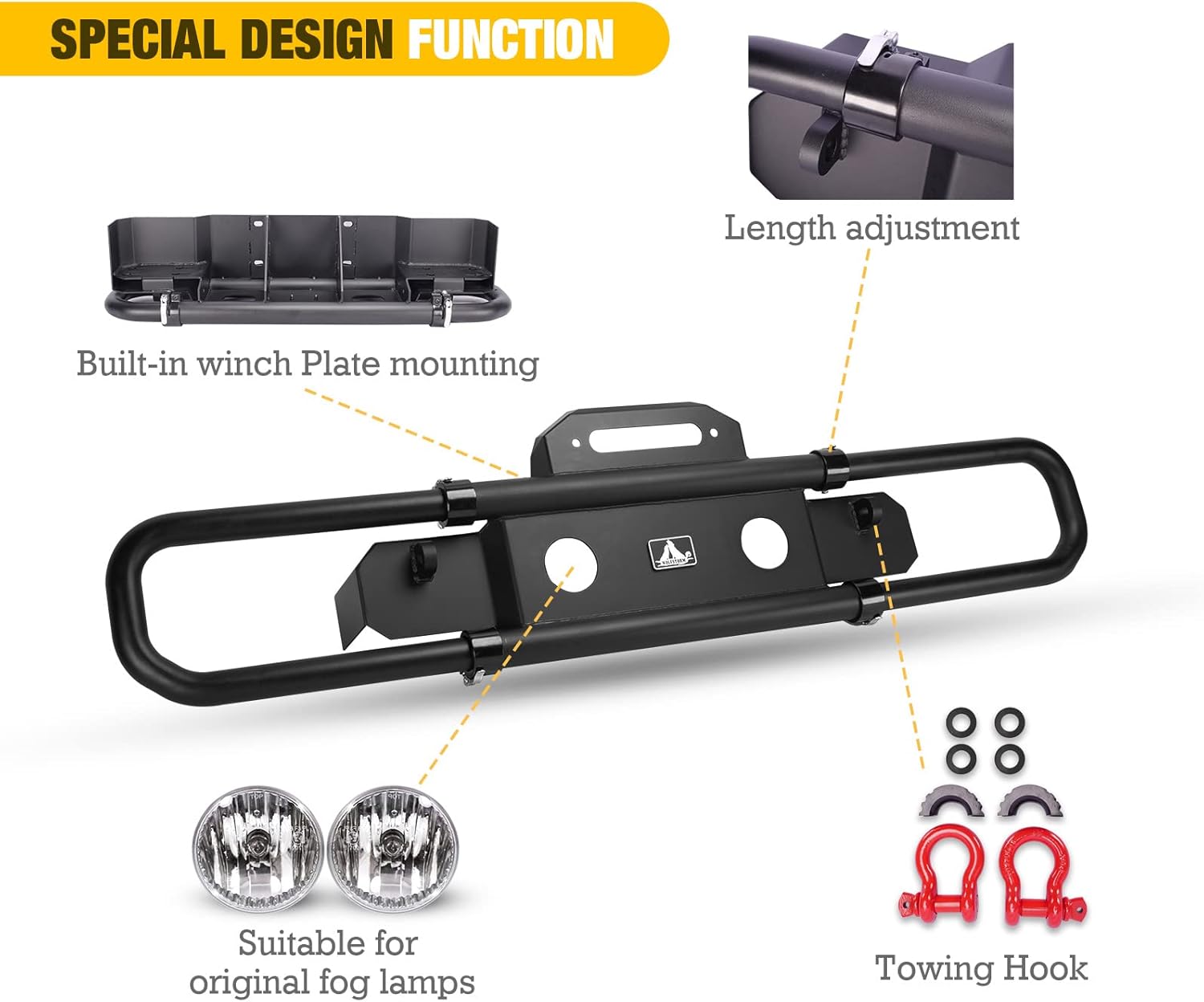 Front Bumper Fit for 2018-2026 Jeep Wrangler JL/JLU with Winch Plate Installation Place,WOLFSTORM 2007-2018 Jeep JK/JKU Alloy Steel Front Bumper Replacement Exterior Accessories