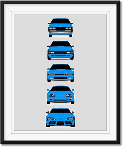 Vista 15 de Custom Car Posters Handmade Poster compatible with Toyota Supra Generations and Print of Toyota Supra - Blue, 11x14 Metallic Print (Unframed)