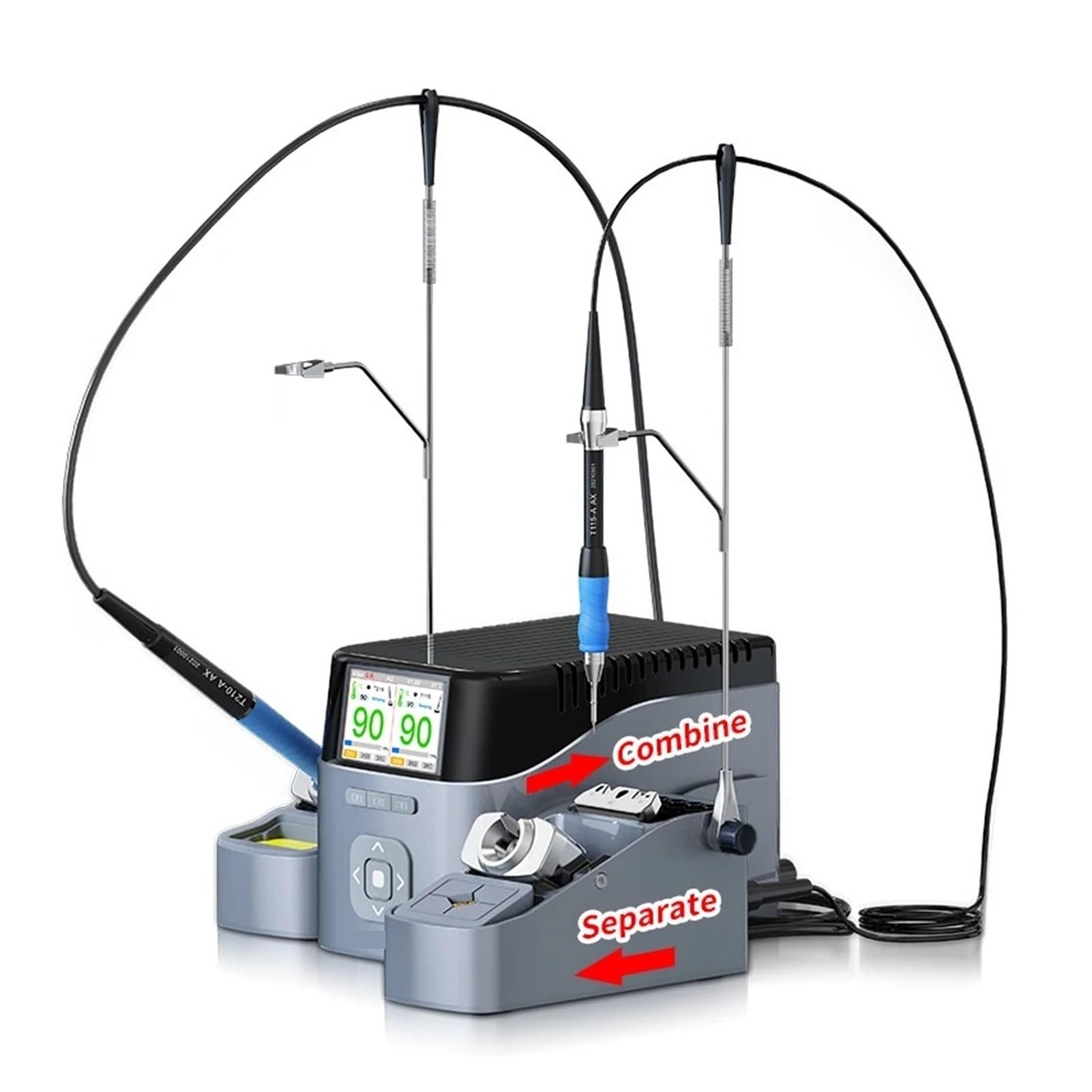 Stacja lutownicza, T420D Dwukanałowa Inteligentna Stacja Lutownicza Kontrola Temperatury HD Wyświetlacz Ciekłokrystaliczny Naprawa Narzędzi Lutowniczych(C245 C210 handle set)