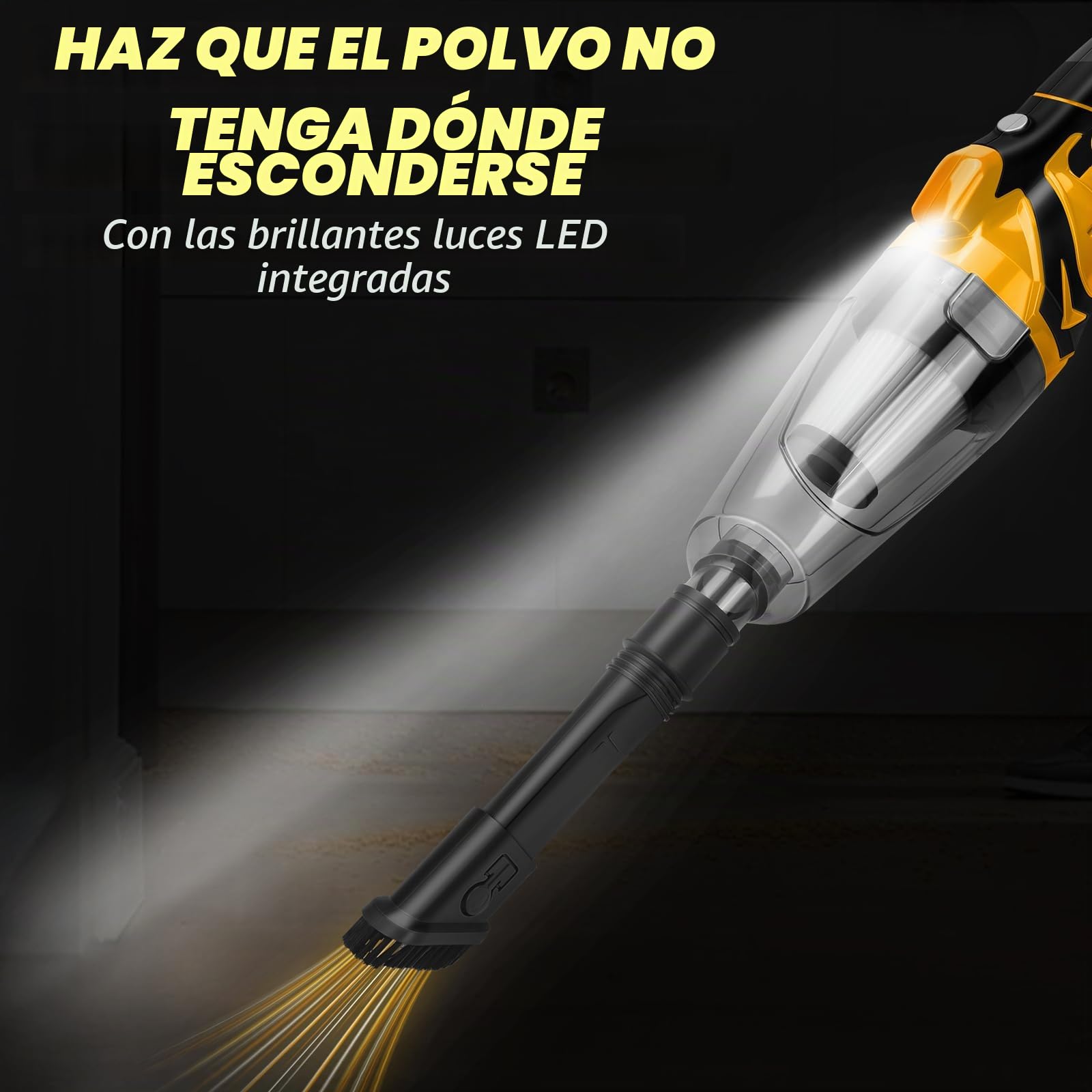 Aspiradora de mano inalámbrica compatible con batería Dewalt de 20 V, aspiradora portátil de 10000 Pa con 4 boquillas, contenedor de polvo de 0,75 L, luz LED, para el hogar y el coche (sin batería)