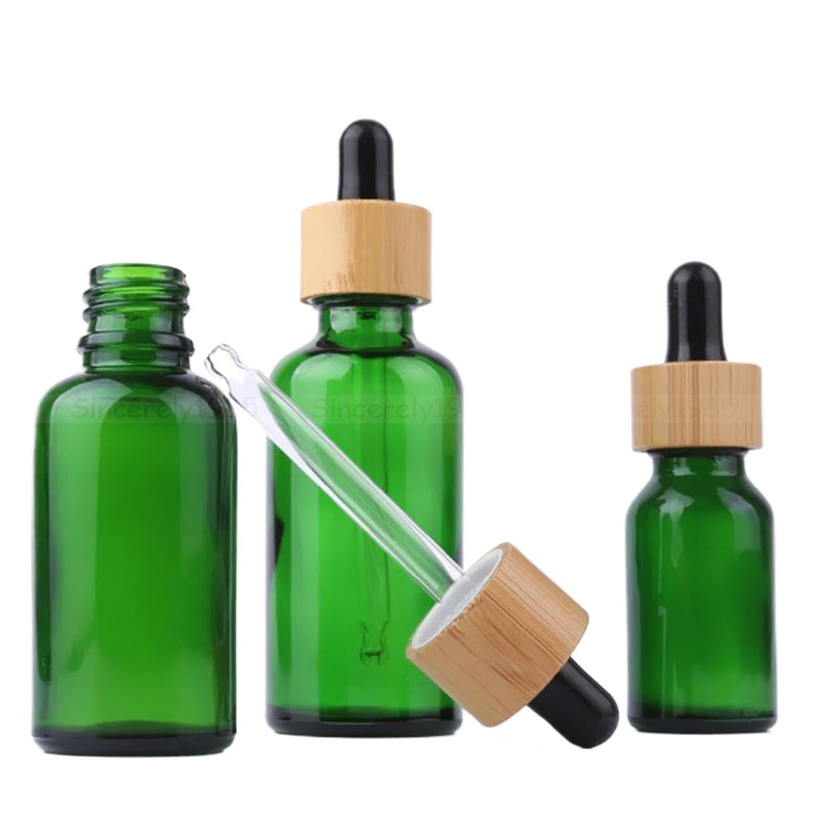 TRRYUIP Mini Pipette Dropper Bottle Frosted Dropper Glass Aromatherapy Liquid Bottles For Essential Massage Oil Pipette Refill Wood Lid(Green,White top head,1x 10ml)