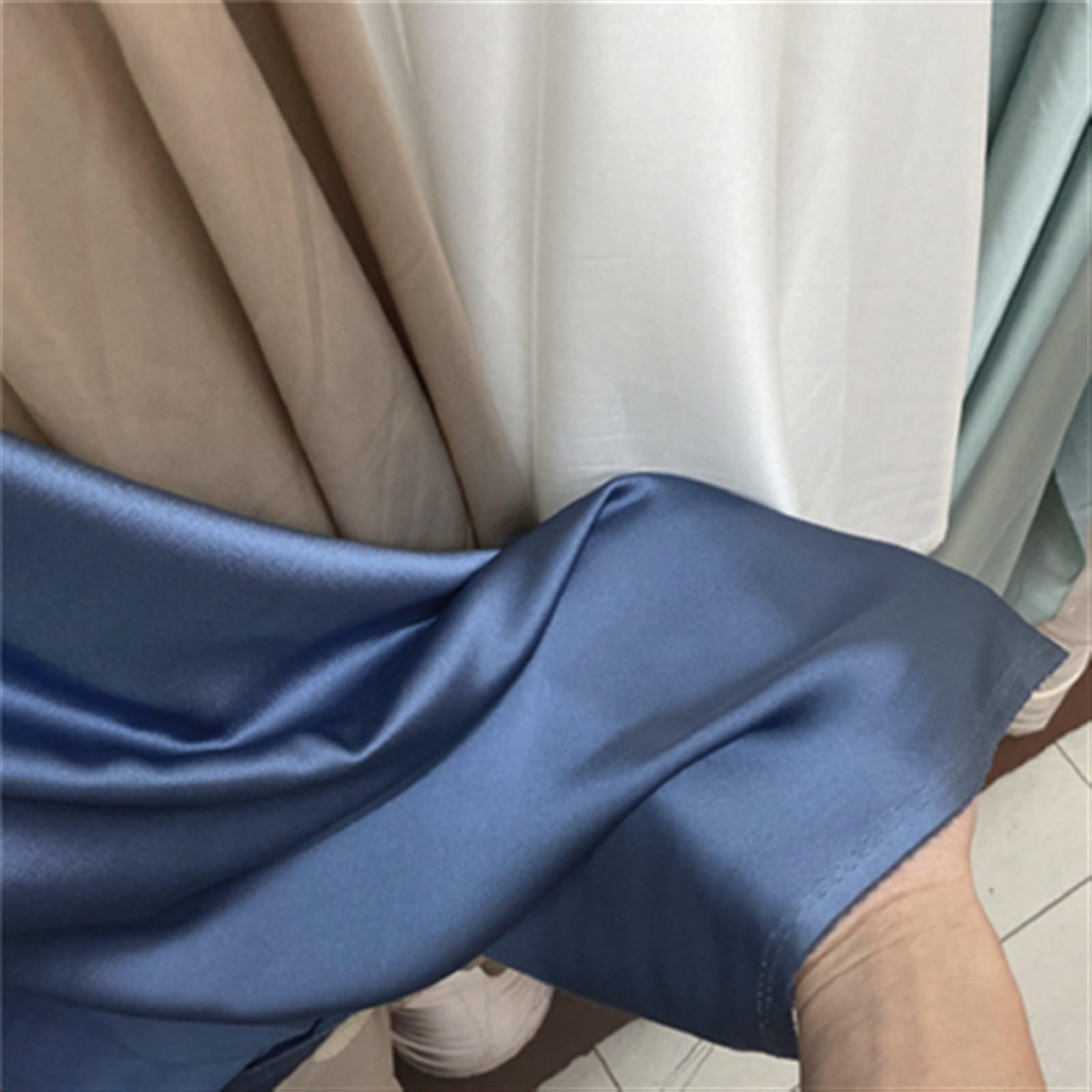 Tela de crepé de gasa de satén puro de alta gama, 3/5/10 m, para costura, sedosa, lisa, para vestido camisero, tela a la moda, azul, negro, blanco, por metro, tela para coser (E2,150 cm x 10 m)