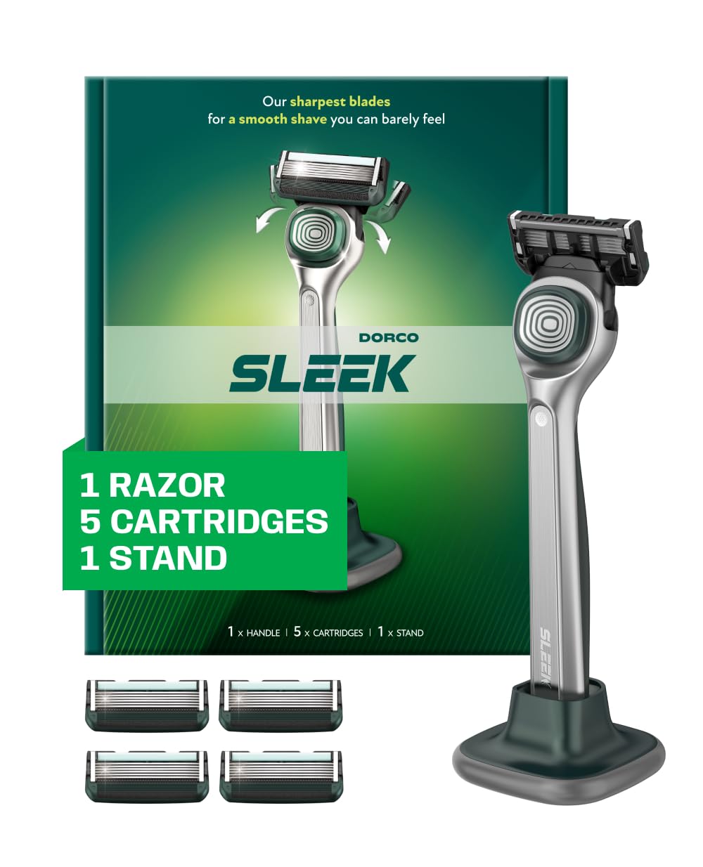 DORCO SLEEK 6-Blade Razor for Men with Stand and 5 Cartridges