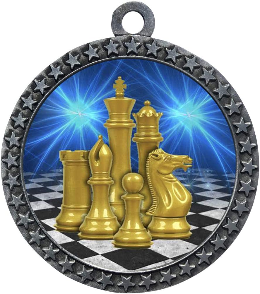Express Medals 1 to 50 Packs Chess Silver Medal Trophy Award with Neck Ribbon STDD212-D17