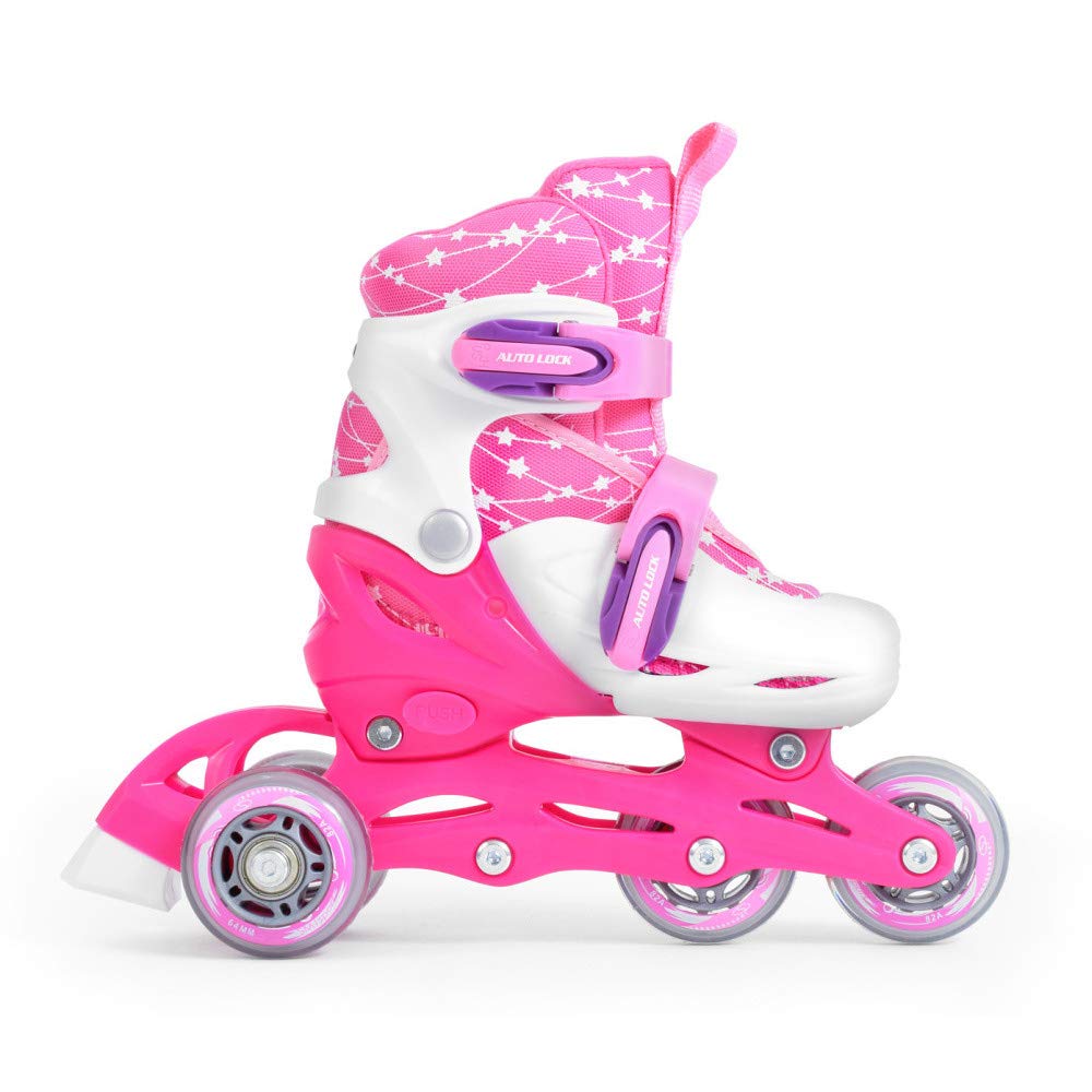 SMJ - Set 2 in 1 per bambine e ragazze, pattini in linea regolabili, set di protezioni + casco + custodia