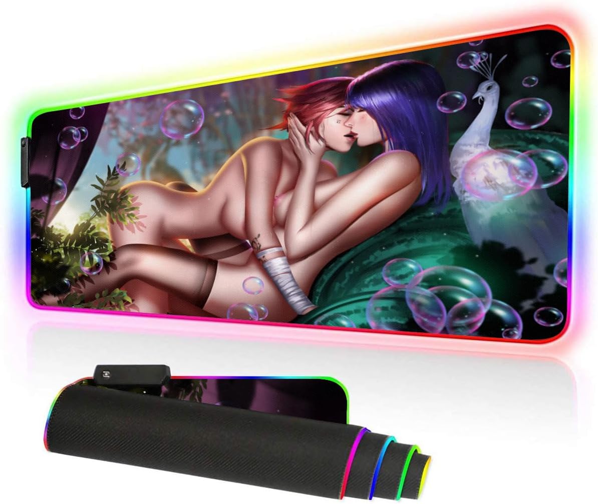 HOLIV Mouse Pads Anime Girl Sexy Mouse Pad RGB Desktops Computer Game Table Mat Accessories Notebook Pc LED Light with Backlit Sexy Butt Breasts Chest (23.62 inch x11.8 inch x0.15 inch, o5)