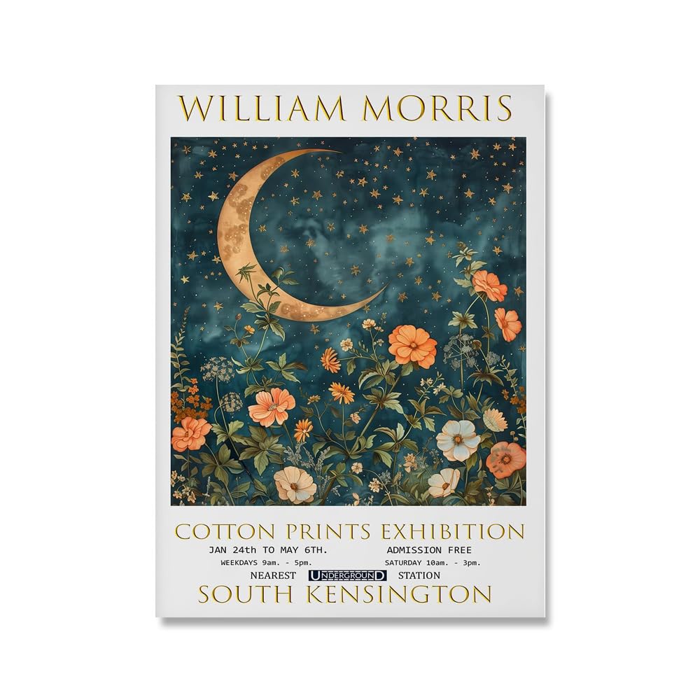 Orjdjz Wxkbl Moon and Stars by William Morris Canvas Poster Abstract Wall Art William Morris Prints and Painting for Office Picture Decor 40x60cm Frameless