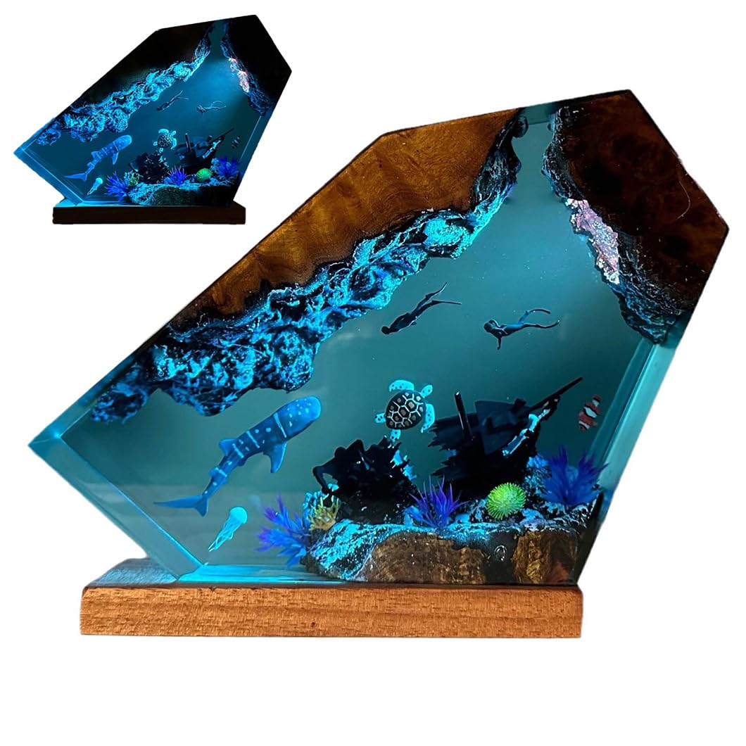ZZPXMY Ocean Perspective Painting Lamp, Epoxy Resin Diver Night Light, Men's Office & Bedroom Decor, Ocean Star Resin Night Lamp (Large)
