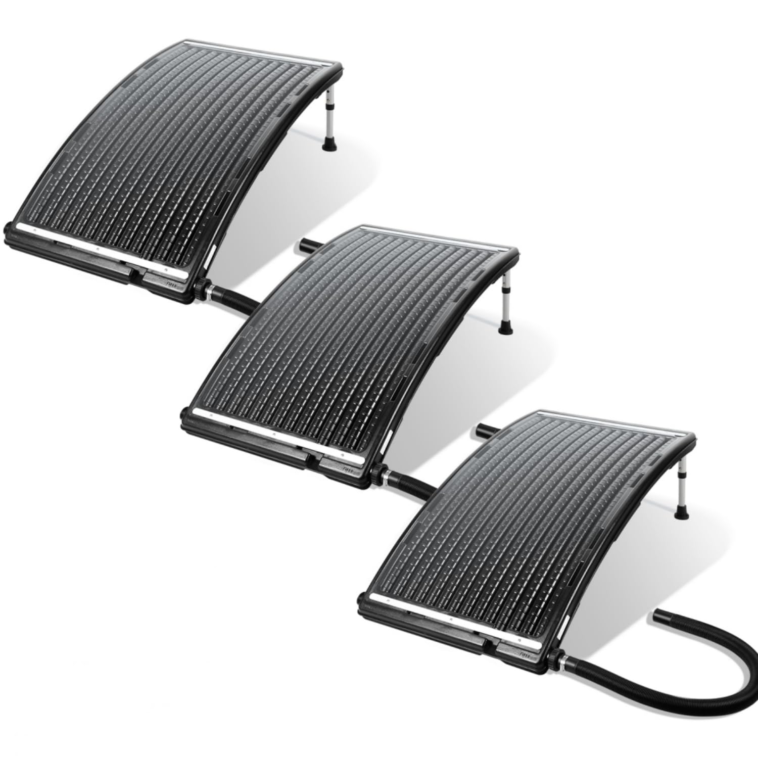 Herrselsam Calefacción solar para piscina 3 juegos, calefacción solar piscina 113 x 69 x 35 cm, panel solar conexión de piscina Ø 32 – 40 mm, altura regulable piscina calentadores solares para piscina