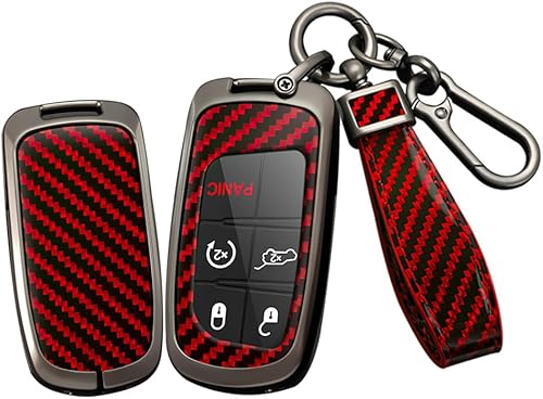 Miniatura 9 de SANRILY Funda de llavero inteligente azul con patrón de fibra de carbono para Jeep Grand Cherokee Renegade para Chrysler 200 300 para Dodge RAM