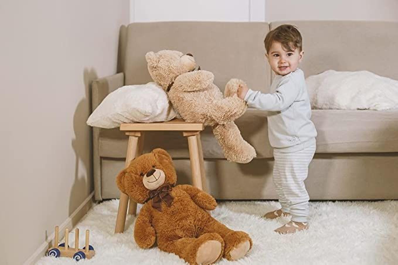 PRESTIGE & DELUXE Oso de peluche gigante 100 cm marrón con lazo – Oso de peluche suave XL – Idea de regalo para San Valentín, cumpleaños, niños y novia