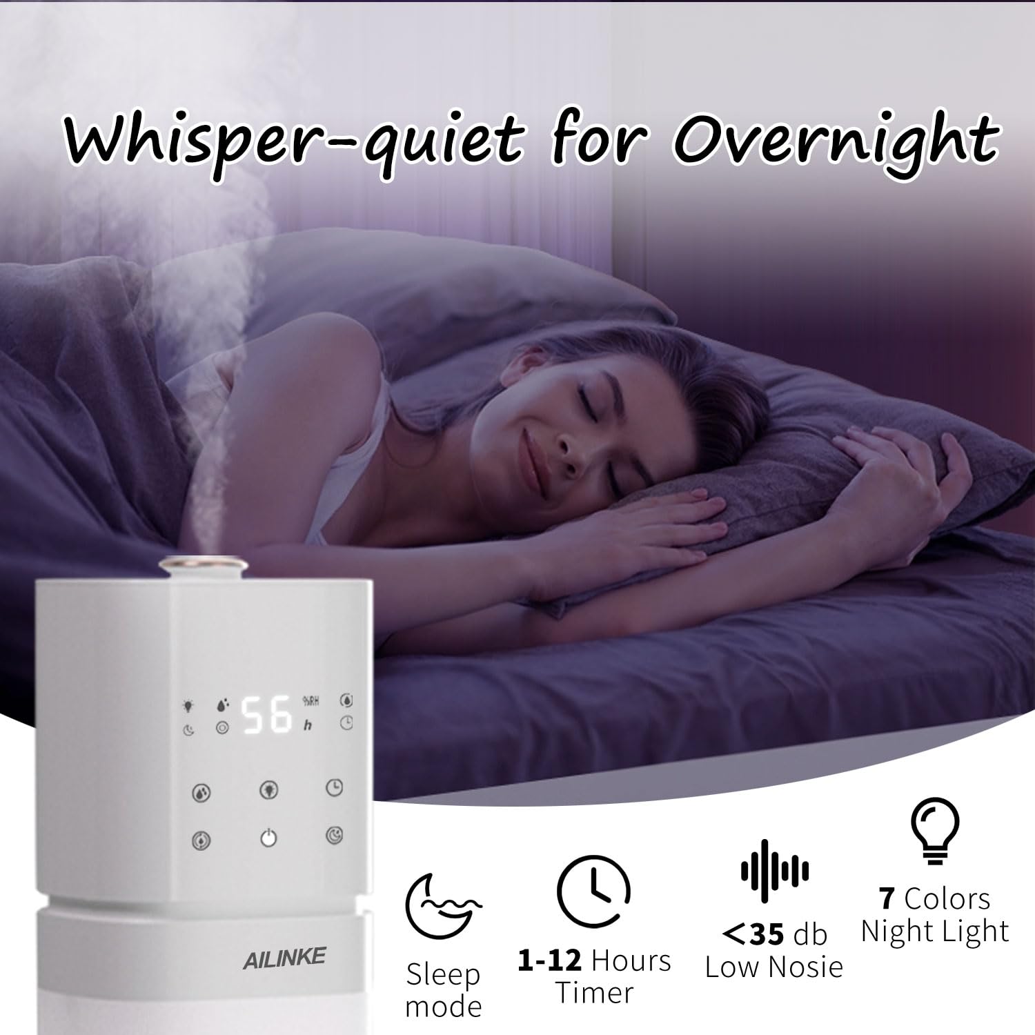 AILINKE Humidifier Large Room, 2.1Gal/8L Humidifiers for Home Bedroom with Extended Tube, Whole House Humidifiers 1000 sq.ft. Room Cool Mist Humidifier, School, Office, Warehouse