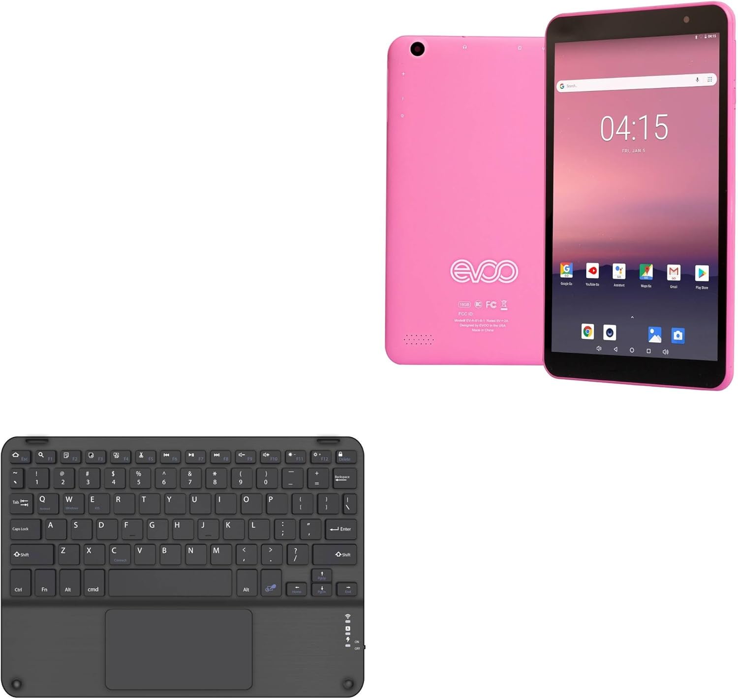 BoxWave Keyboard Compatible with EVOO Android Tablet (8 in) - SlimKeys Bluetooth Keyboard with Trackpad, Portable Slim TouchPad - Jet Black