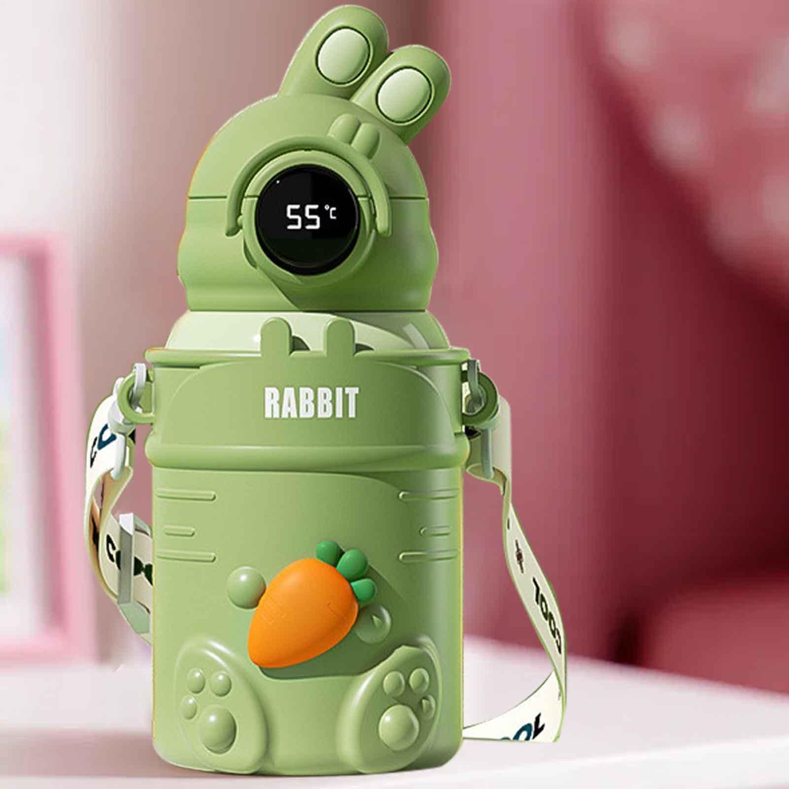 Borraccia con cannuccia, 500 ml, in acciaio , isolata, leggera | con display digitale della temperatura, a prova di perdite, per sport, con cinturino, per viaggi e scuola