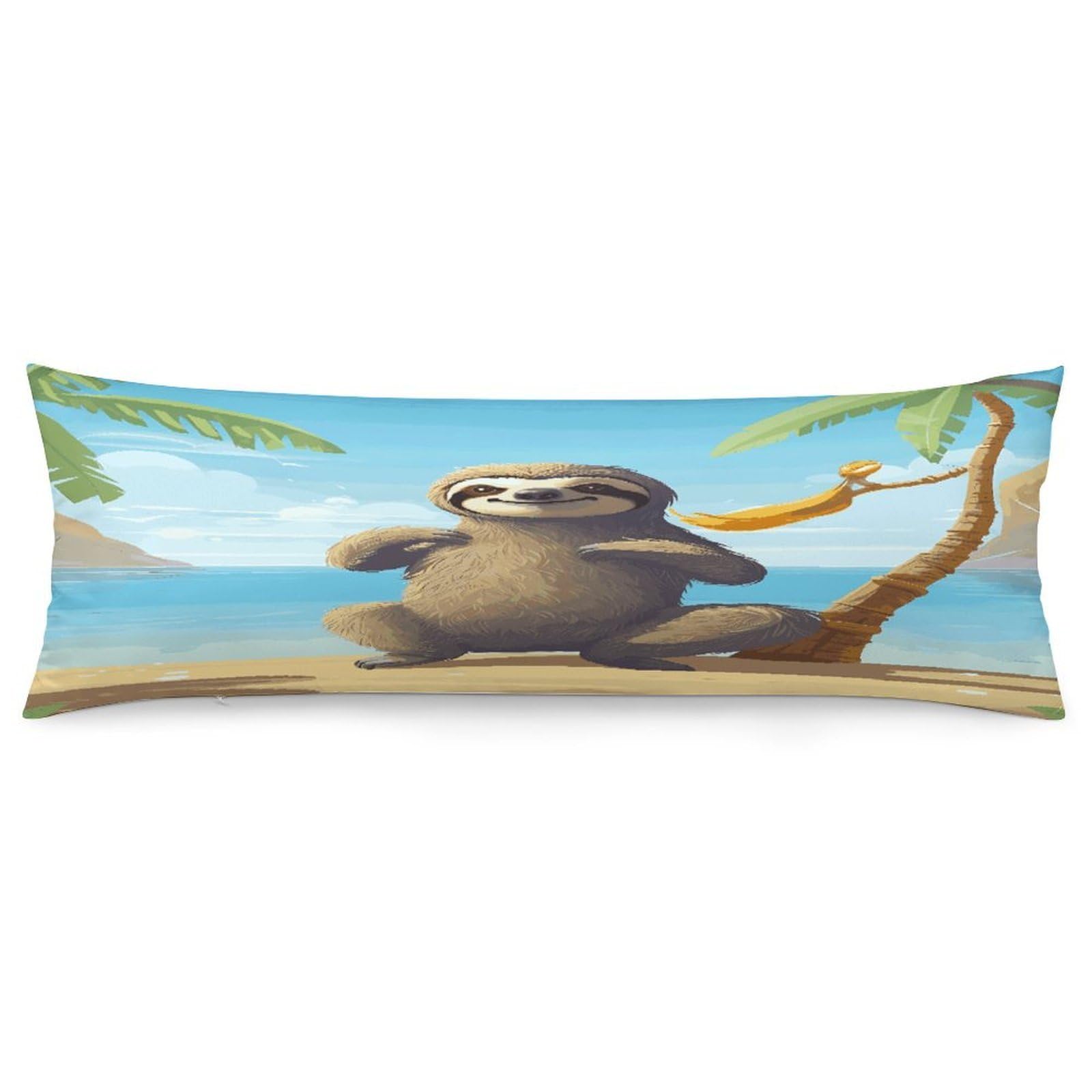 Sloth on Beach Pillowcase Decorative Long Body Pillow Case Soft Breathable Body Pillow Cover Modern Large Pillowcase Cute Body Pillow Pillowcases for Bedroom Couch 18.9 X 53 Inch