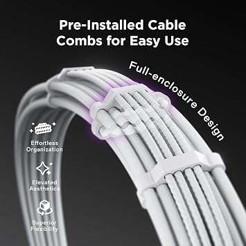 AsiaHorse 12VHPWR PSU Extension Cable Kit for RTX 50/40 Series, 16AWG Pcie 5.0 Cable Extension Kit Soft Braided 16PIN to 16PIN Cable Kit, 24pin ATX /4+4pin EPS /12+4pin 30CM