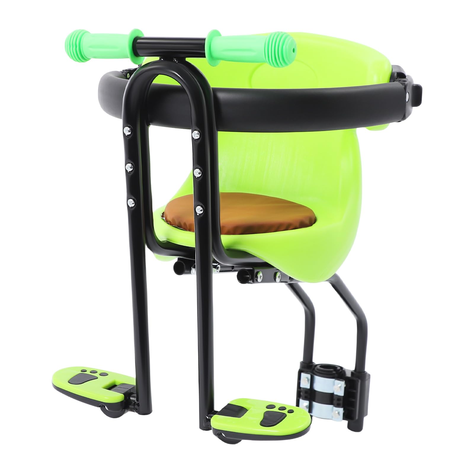 XYCHAO Green Child Bike Seat Front Mount, Bicycle Child Safety Seat for Mountain Bike, Adjustable Pedals & Seat Height (3.15in), Sponge Guardrail, 20kg Load, for Toddlers 1-4 Years Old
