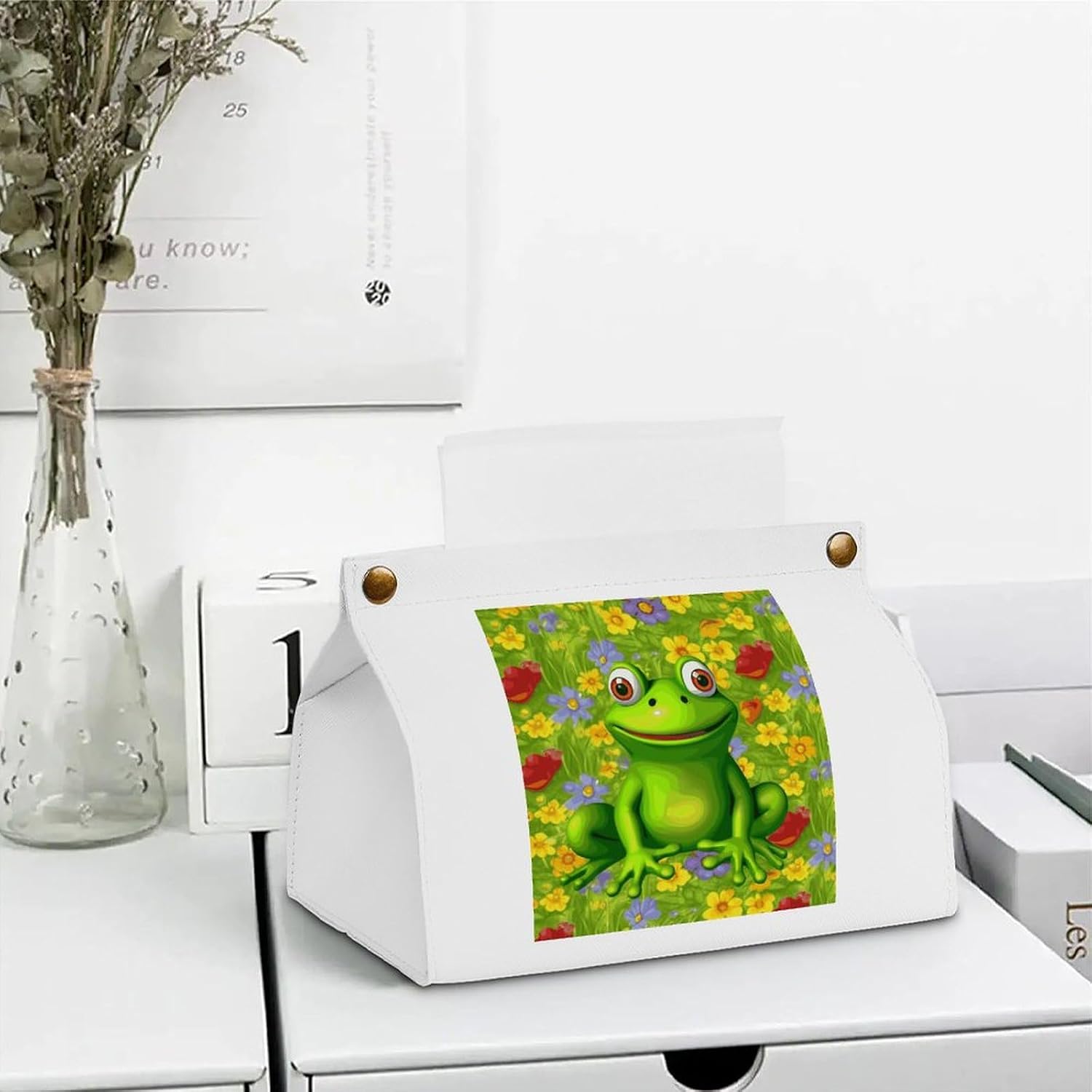 Decorative PU Tissue Paper Holder Frog Printed Tissue Box Cover Napkin Tissues Organizer Home Decor for Bathroom Night Stands Desk Car Dining Table image 5