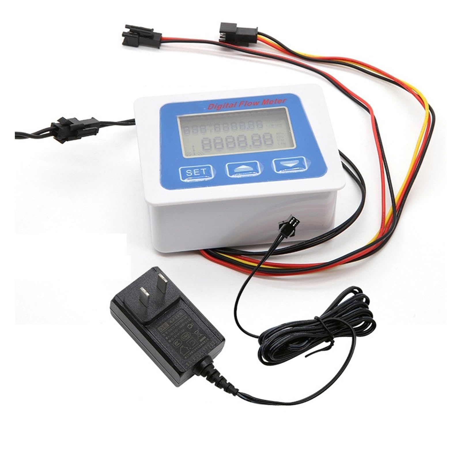 Medidor de flujo de agua digital con sensor de caudal LCD inteligente y pantalla de temperatura G1 G1/2 G3/4 Lecturas precisas(Power supply)