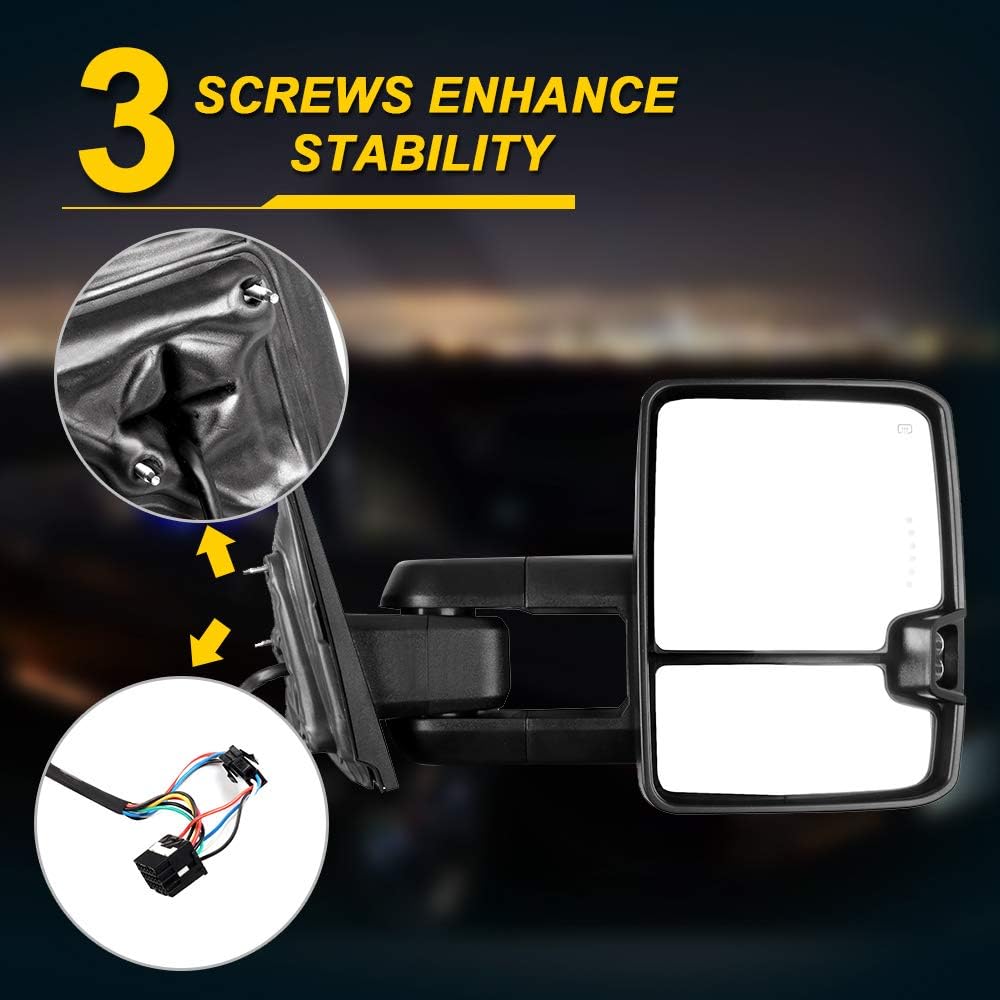 Authеntіс Crаzу Dеаlѕ OCPTY Towing Mirrors with Power Heated Left Right Side Tow Mirrors Compatible with for Chevy 2014-2018 for GMC 2014-2018 with Running Lamp Reversing Lamp Black housing